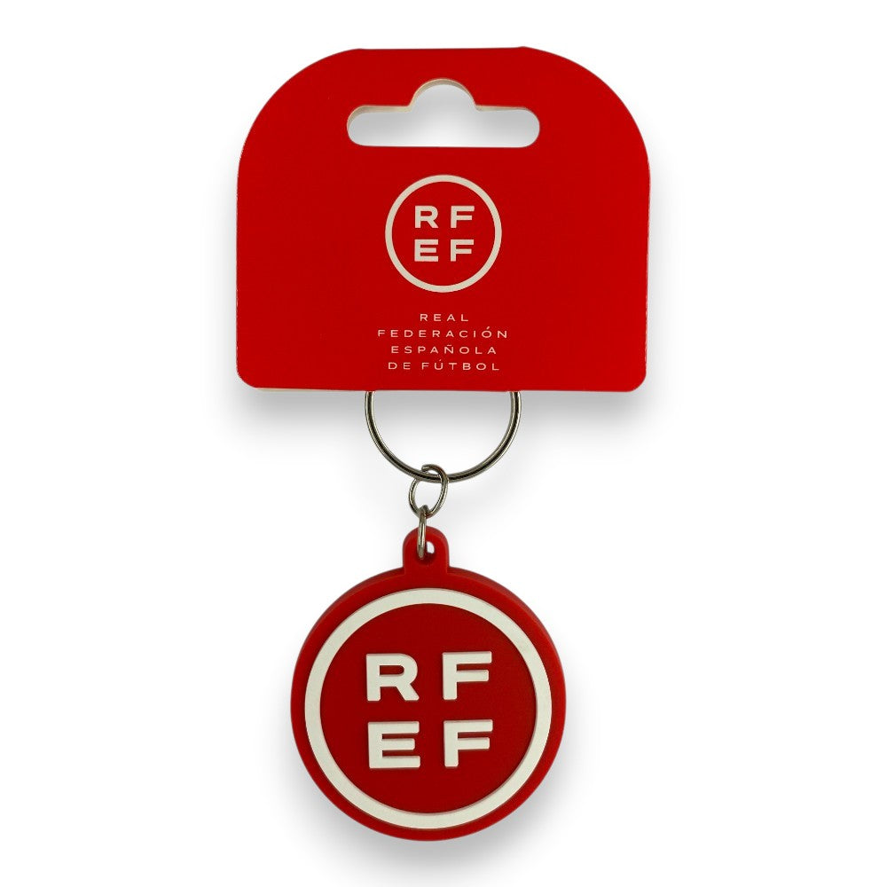 Am Ball RFEF Schlüsselanhänger aus rotem PVC mit dem offiziellen Logo des spanischen Fußballverbandes