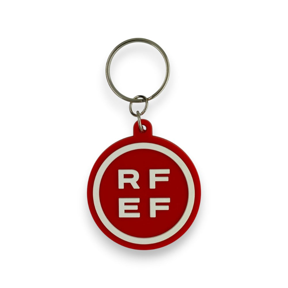 Am Ball RFEF Schlüsselanhänger aus rotem PVC mit weißem Logo des spanischen Fußballverbandes