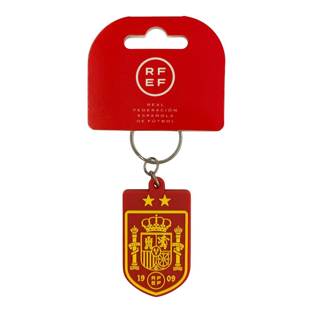Am Ball RFEF Schlüsselanhänger aus PVC mit dem spanischen Nationalmannschaftswappen in Rot und Gelb