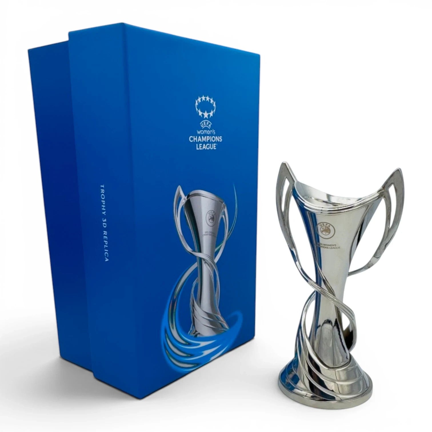Am Ball UEFA Women's Champions League Trophäen-Nachbildung aus Zamak und Acryl mit blauer Premium-Geschenkbox