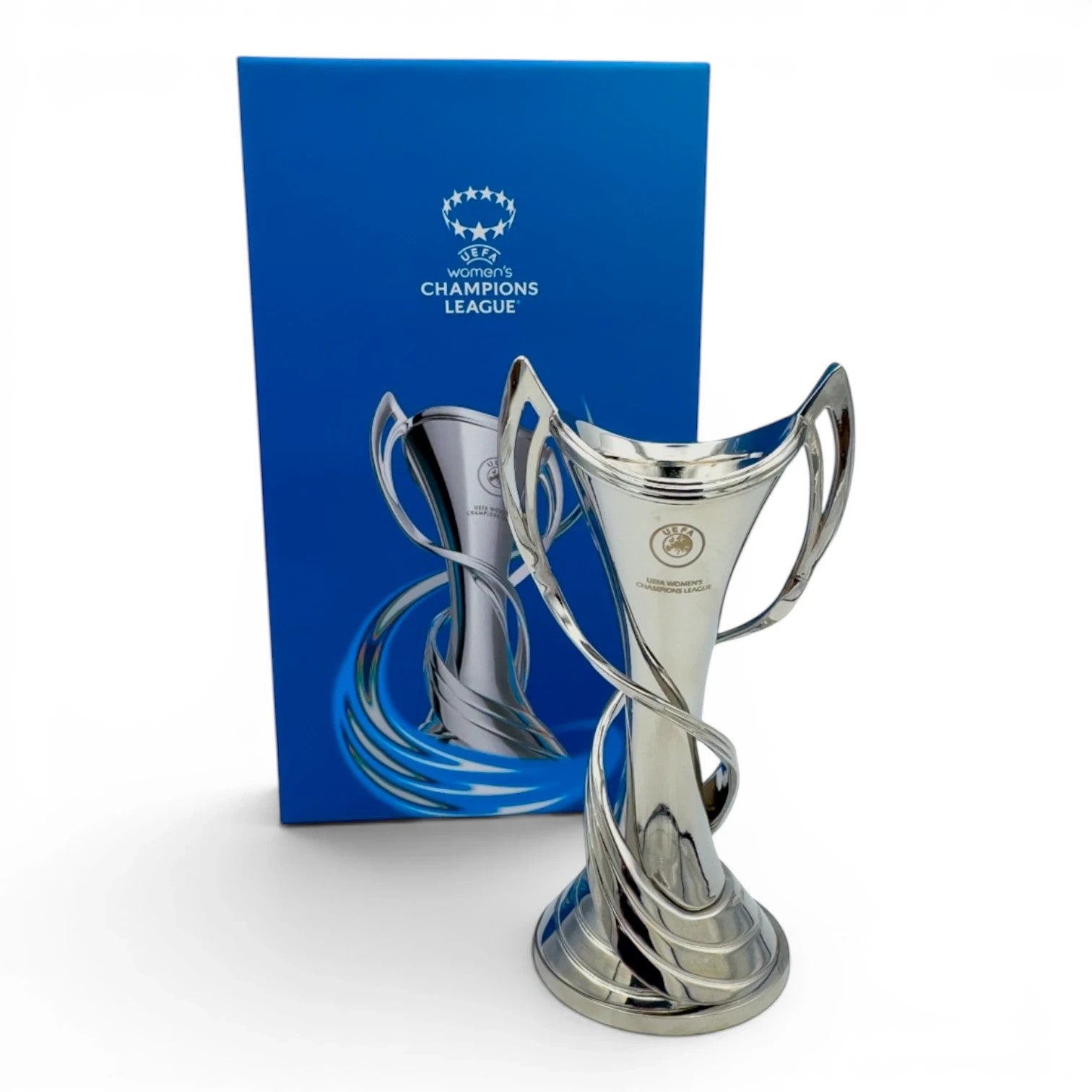 Am Ball UEFA Women's Champions League Trophäen-Nachbildung aus Zamak und Acryl mit blauer Premium-Geschenkbox