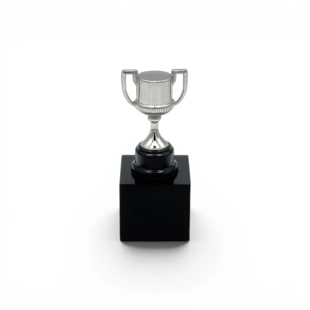 Am Ball Copa del Rey Pokal-Replik aus Zamak auf schwarzem Holzsockel, 45 mm, silberfarben