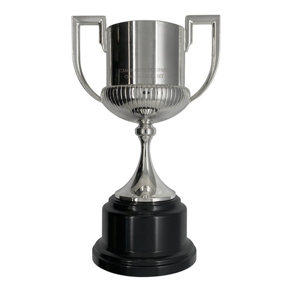 Am Ball Copa del Rey Pokal-Replik aus Zamak und Holz, 150 mm, silberfarben mit schwarzem Sockel