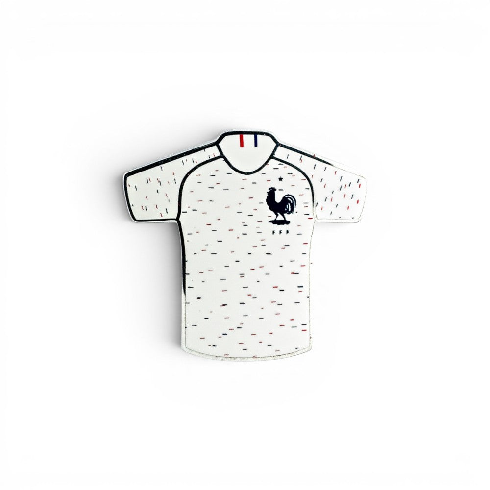 Am Ball Frankreich Pin Badge Trikot 2018/19, weiß mit rotem und blauem Muster, Hahn-Emblem