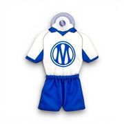 Am Ball Olympique de Marseille Mini Kit (26/27) weißes Shirt mit blauem Kragen und Shorts, OM-Logo