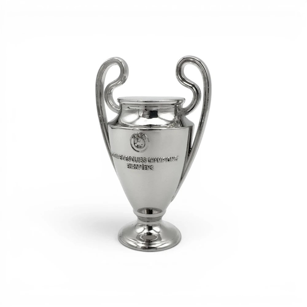 Am Ball UEFA Champions League Pokal-Replik aus Zamak, 80 mm, silberfarben, mit Henkeln und Gravur