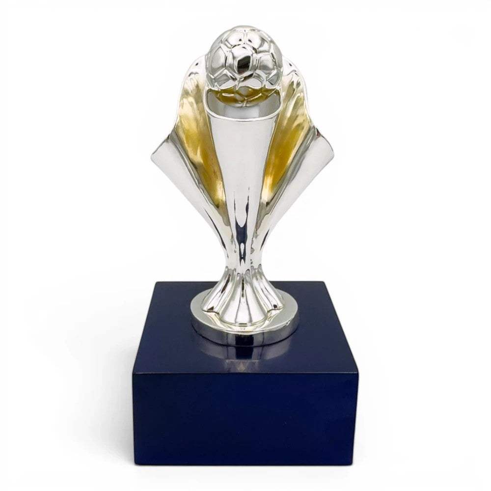 Coupe de France Frauen Fussballpokal Replik aus Zamak auf einem eleganten blauen Acrylsockel 150 mm