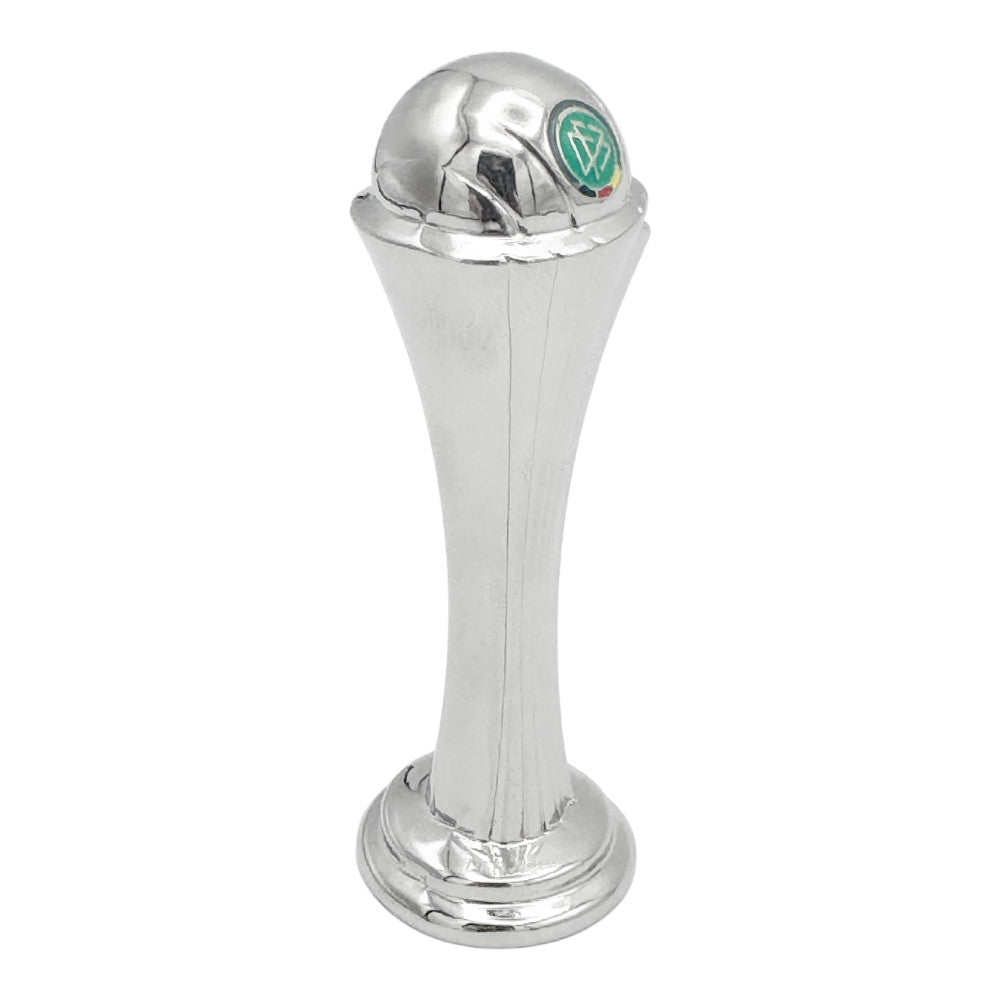Angled view of the 70mm Women's DFB Pokal trophy replica, emphasizing its sleek design and craftsmanship