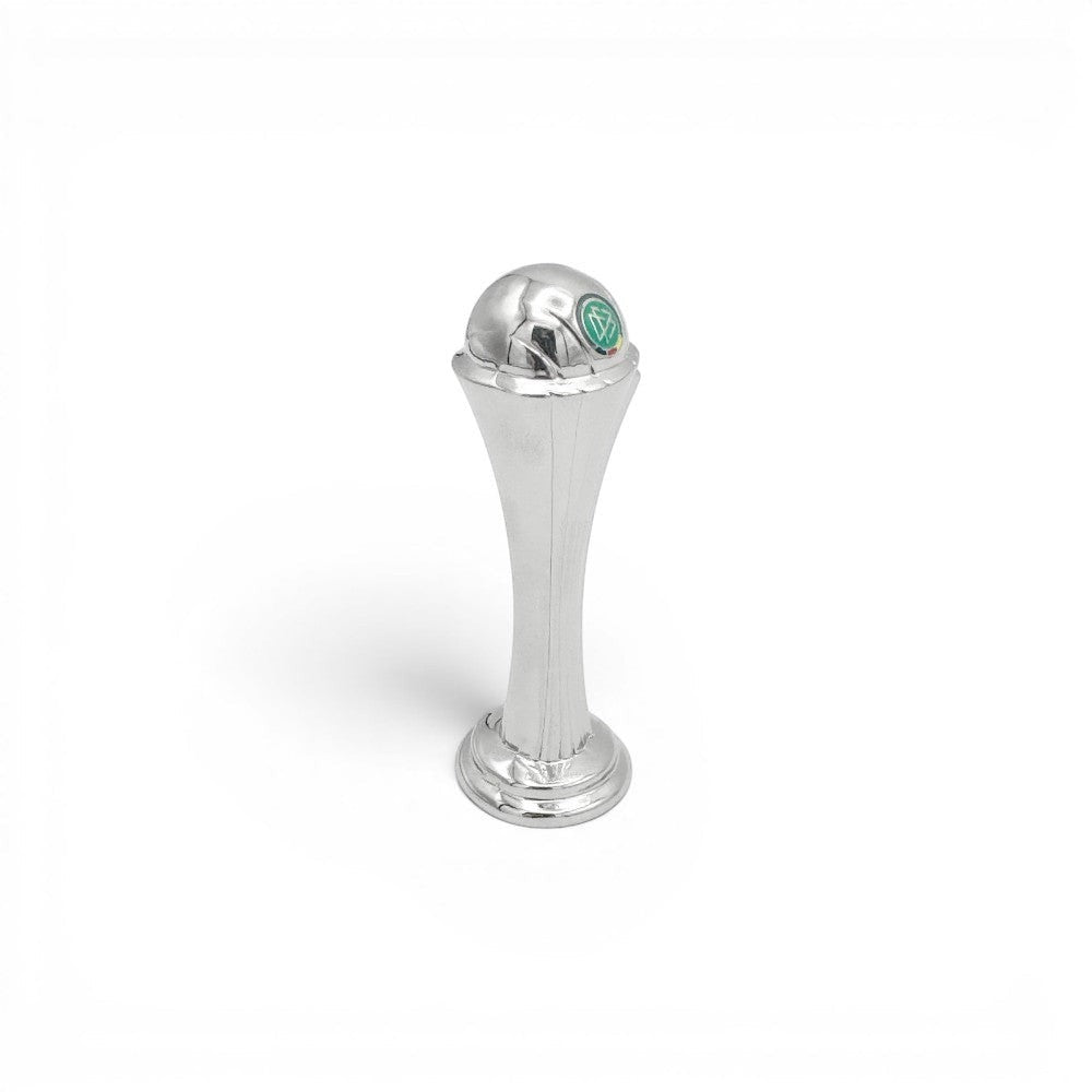 Angled view of the 70mm Women's DFB Pokal trophy replica, emphasizing its sleek design and craftsmanship