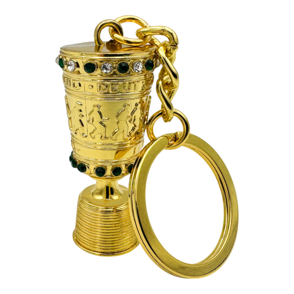 Back view of the German Cup trophy keychain, high-quality metal finish with sturdy ring.