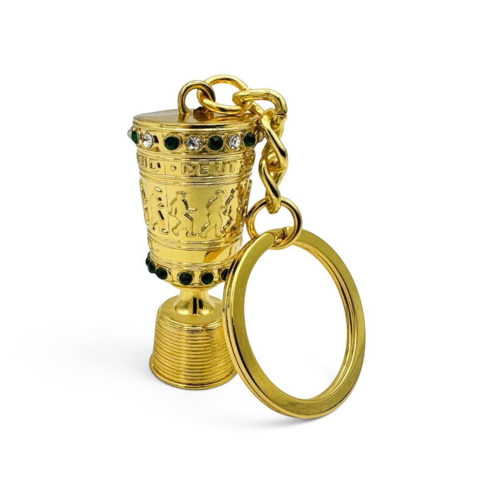 Back view of the German Cup trophy keychain, high-quality metal finish with sturdy ring.