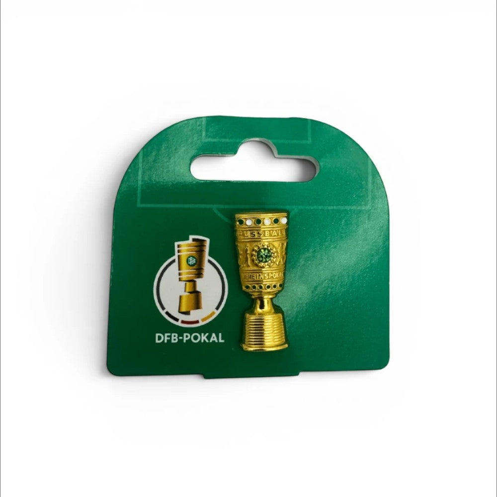 High-quality collector's item DFB Pokal trophy pin badge stitched on official green paper card