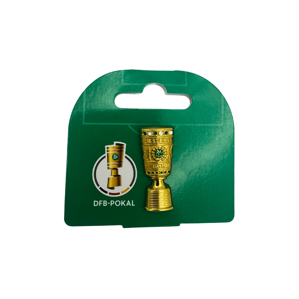 High-quality collector's item DFB Pokal trophy pin badge stitched on official green paper card