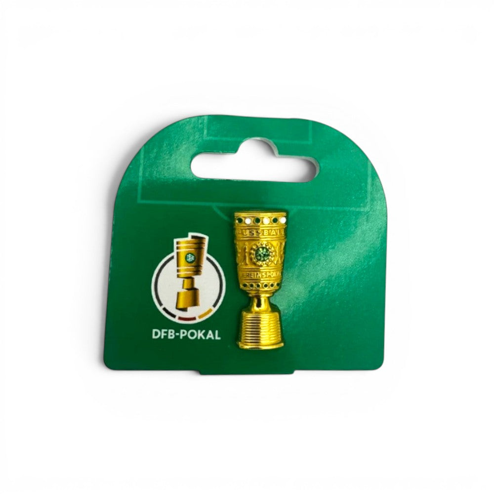 High-quality collector's item DFB Pokal trophy pin badge stitched on official green paper card