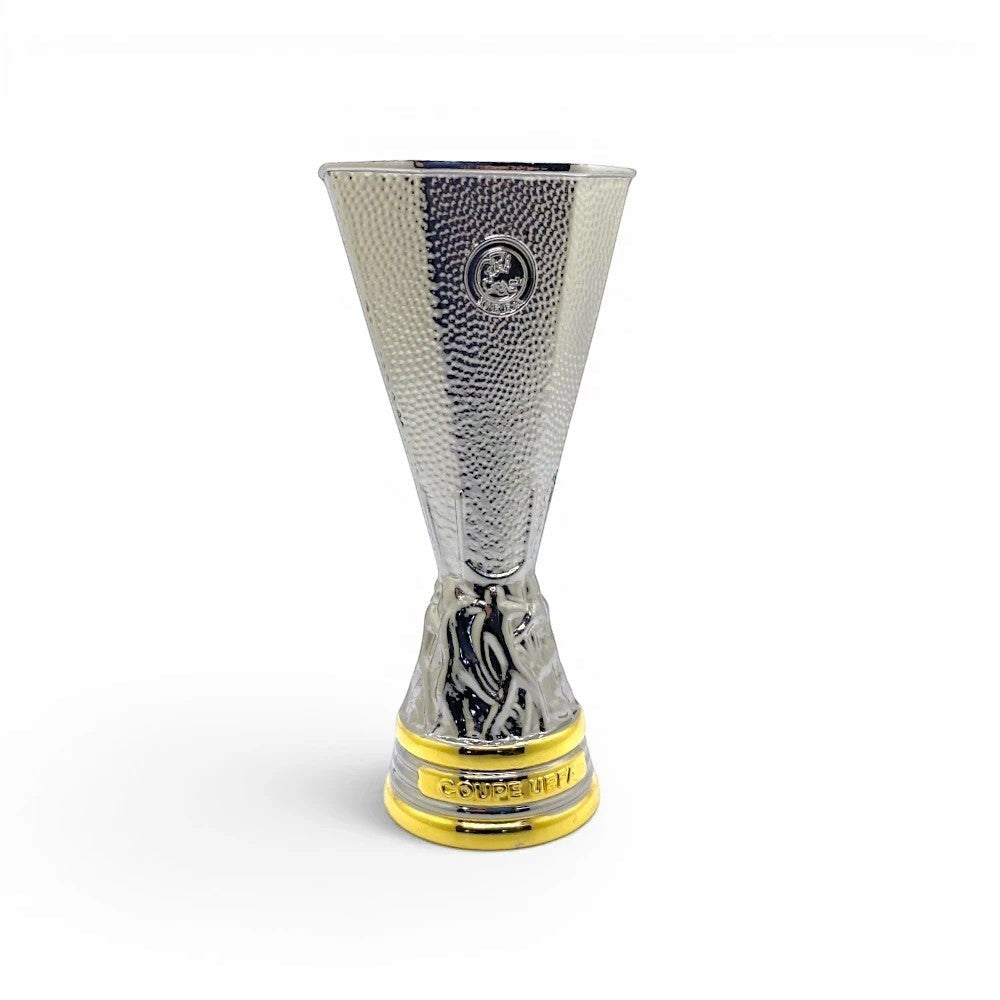 UEFA Europa League Trophäen-Nachbildung aus silbernem Zamak mit goldenem Sockel im 100 mm Format