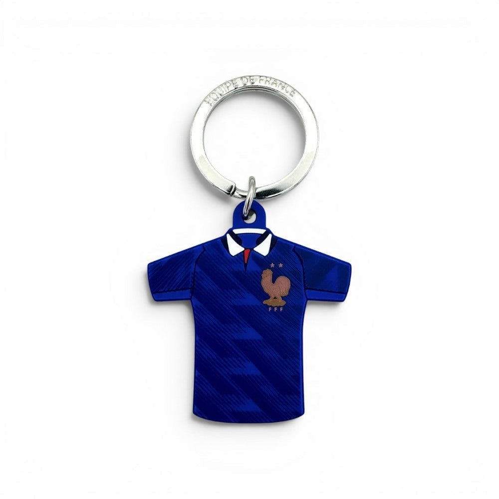 FFF Frankreich WM 2026 Schlüsselanhänger in Trikotform, blau, PVC, mit Hahn und Sternen
