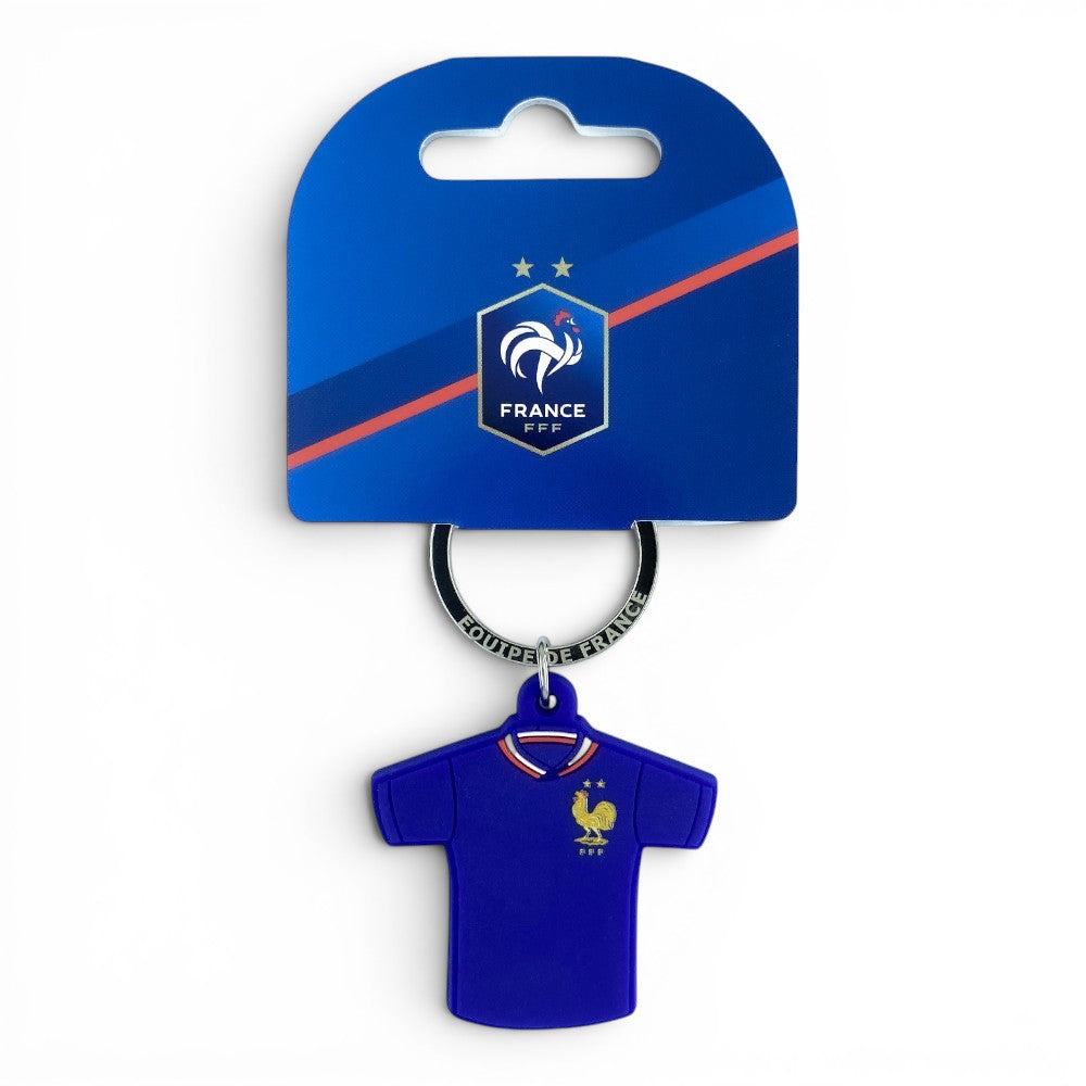 FFF Schlüsselanhänger aus PVC in Blau mit Trikot-Design Nummer 10 und goldenem Hahn-Emblem