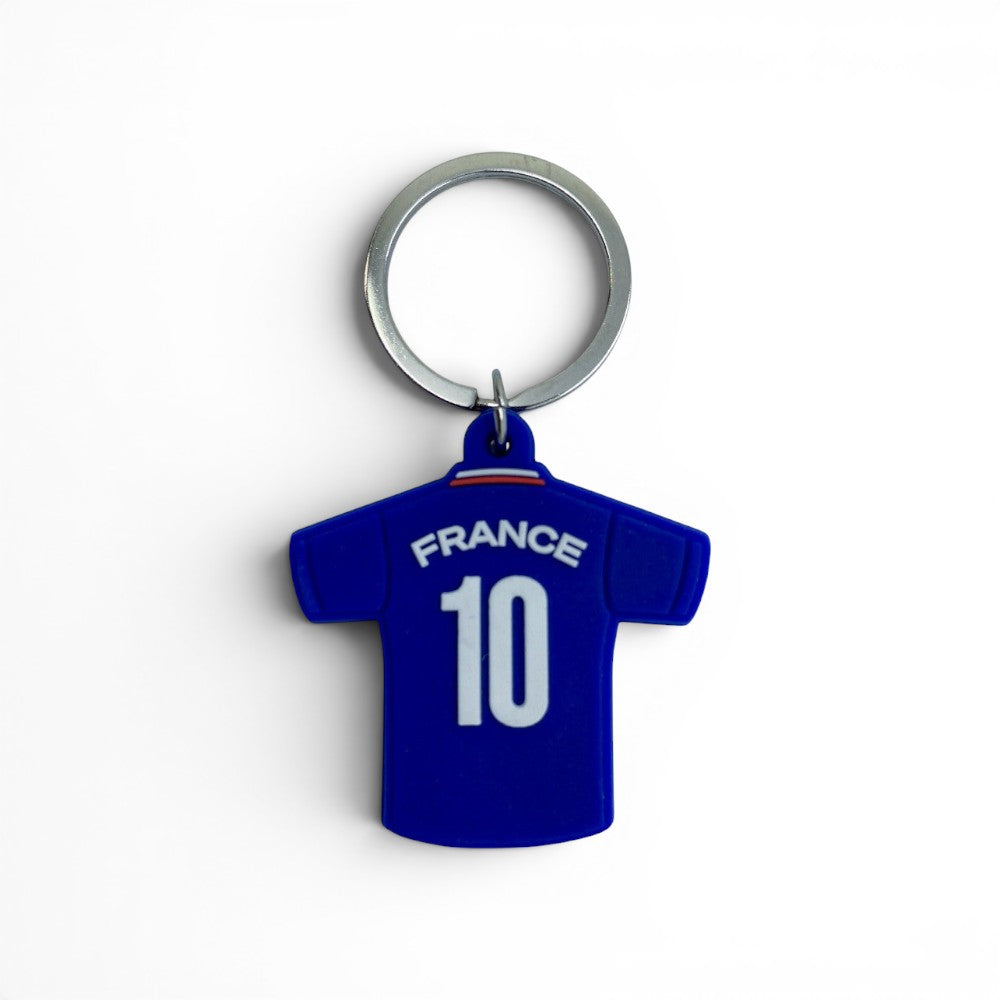 FFF Schlüsselanhänger aus blauem PVC im Trikot-Design mit der Nummer 10 für Fans der französischen Nationalelf