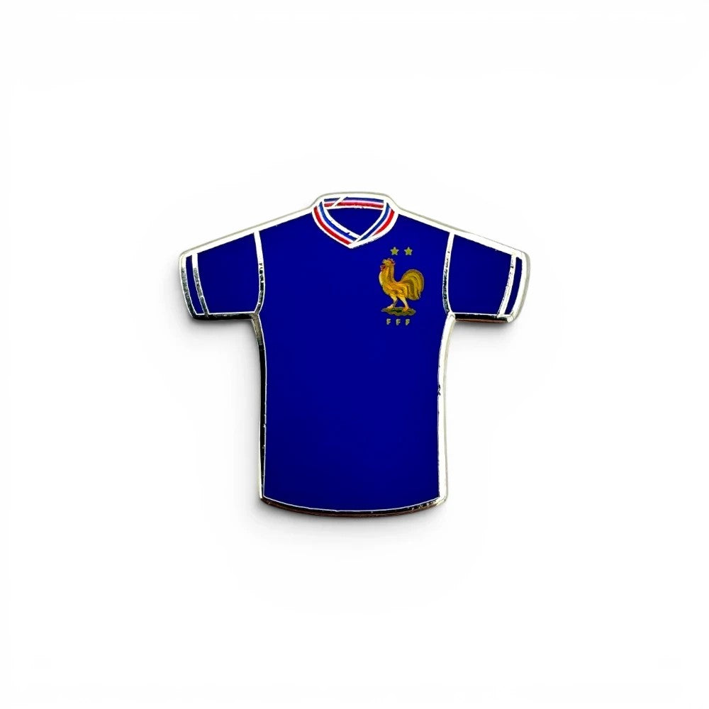 FFF Pin Badge als blaues Frankreich Heimtrikot 2025/26 aus Emaille mit goldenem Hahn-Logo
