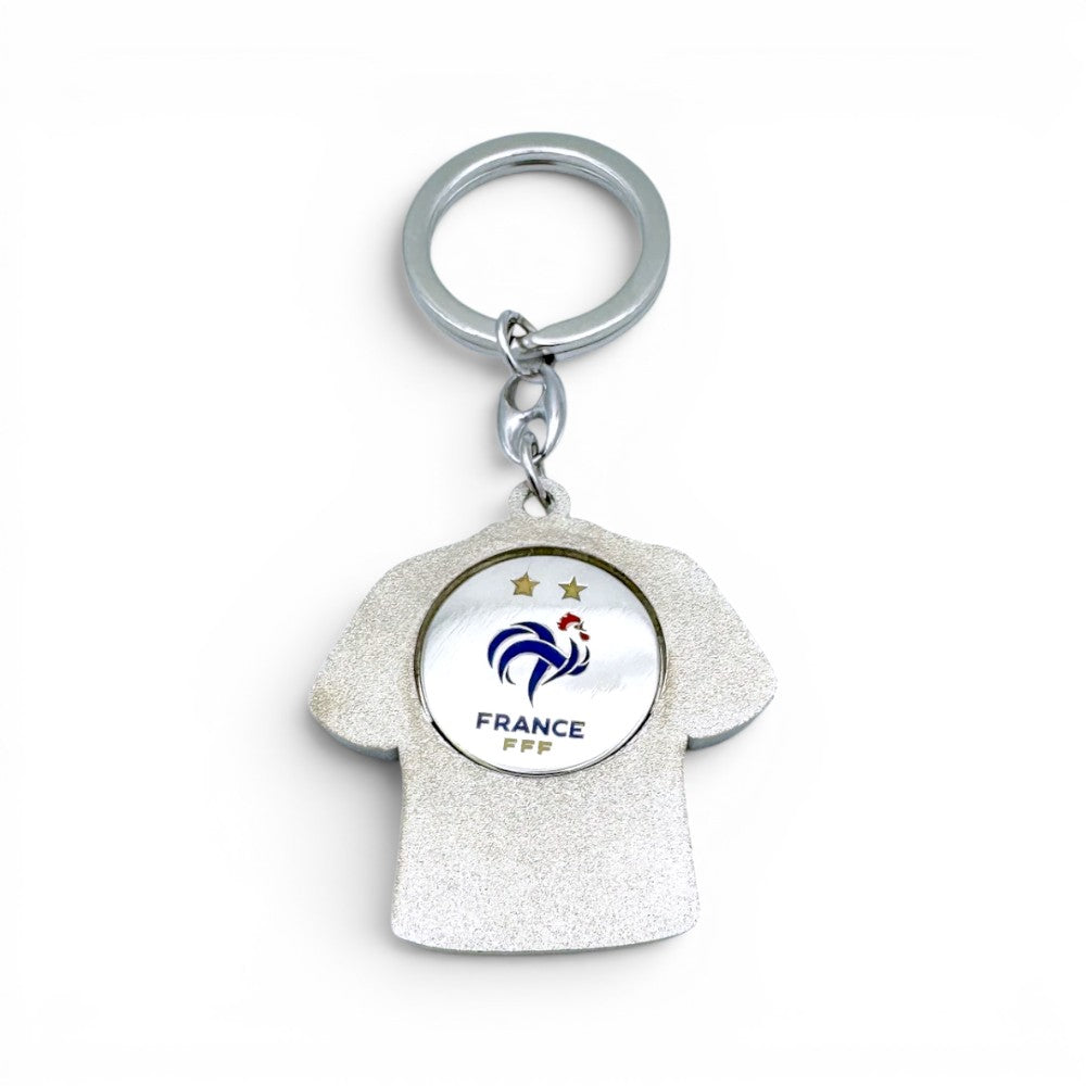 Schlüsselanhänger in Trikotform mit Frankreich-Logo und Einkaufswagen-Chip, aus Zamak, Silber