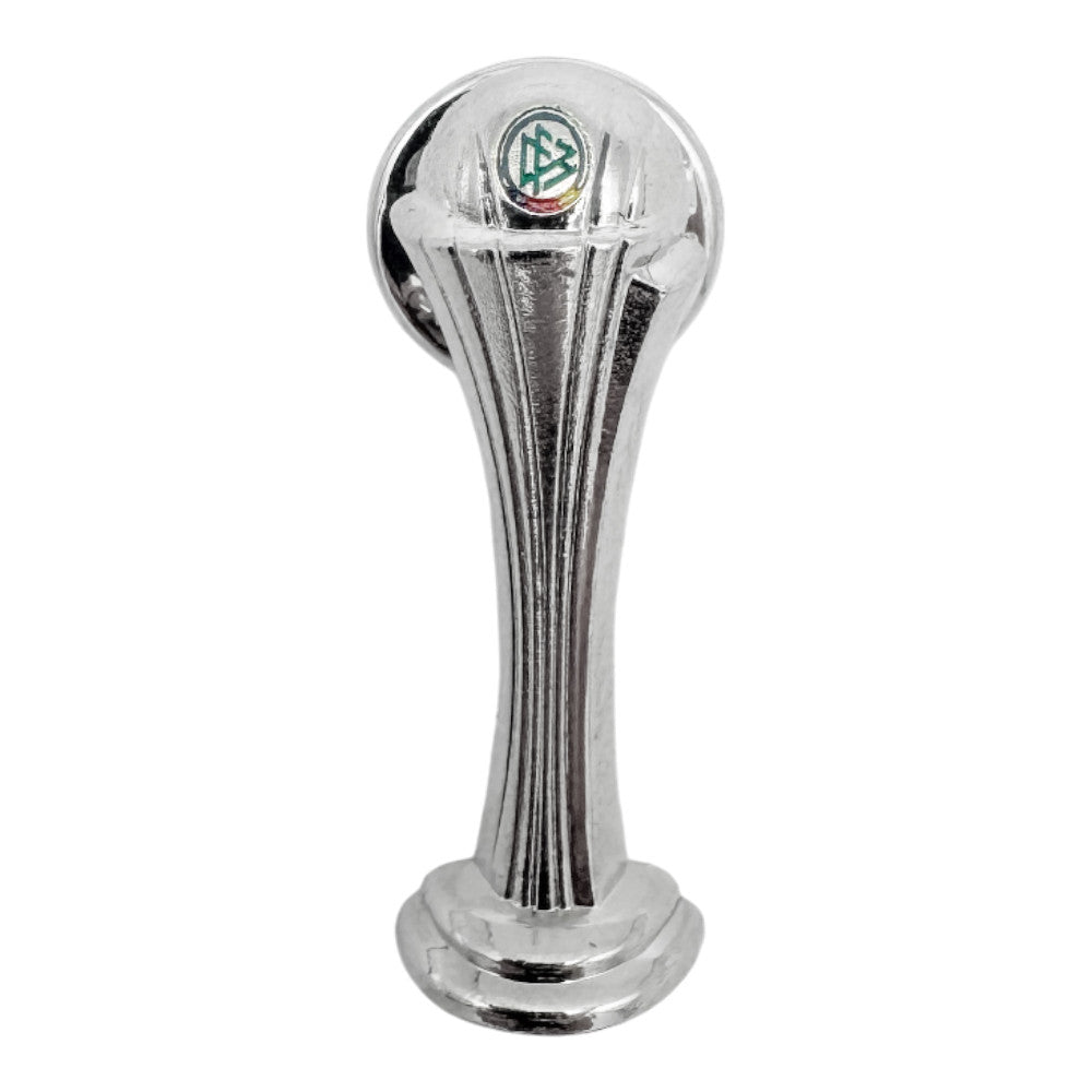 Official 30mm Women's DFB Pokal trophy pin badge, silver-colored German female football cup design.