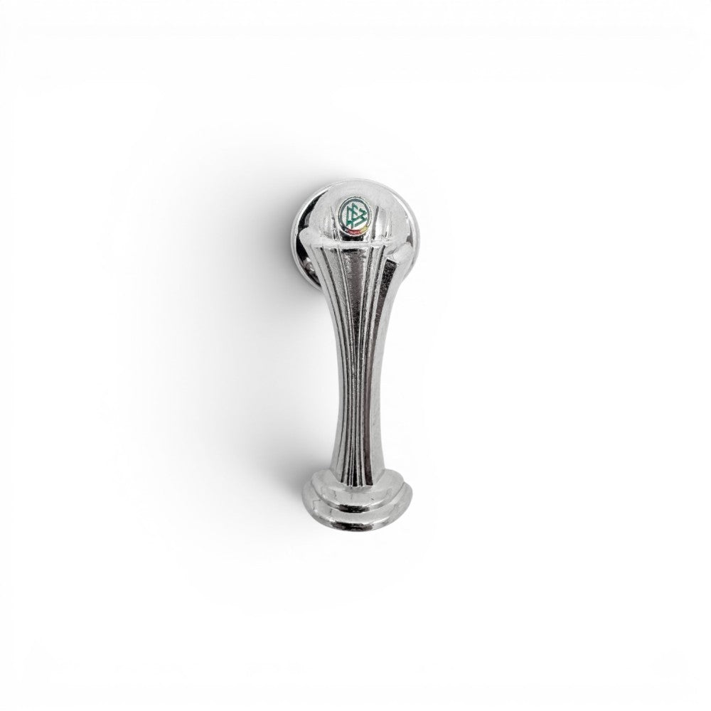 Official 30mm Women's DFB Pokal trophy pin badge, silver-colored German female football cup design.