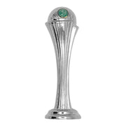 Detailed silver Women's DFB Pokal trophy standing alone, showcasing a high-quality metallic finish