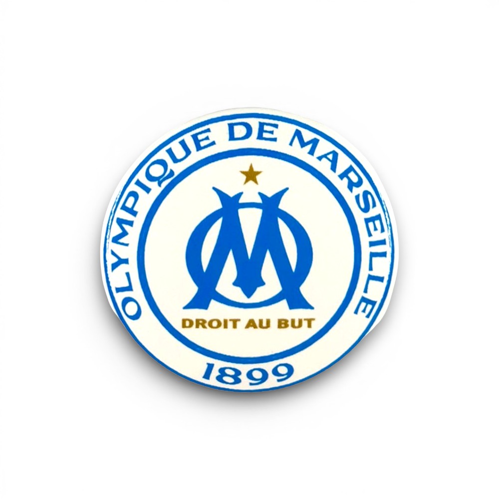 Olympique de Marseille Ansteck-Button in Weiß und Blau mit offiziellem Vereinslogo und Schriftzug