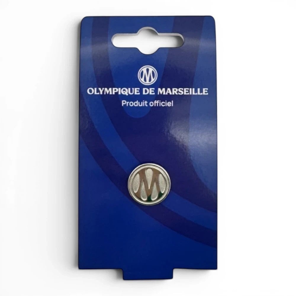 Olympique de Marseille Metall-Anstecknadel mit Vereinslogo auf blauer offizieller Produktkarte