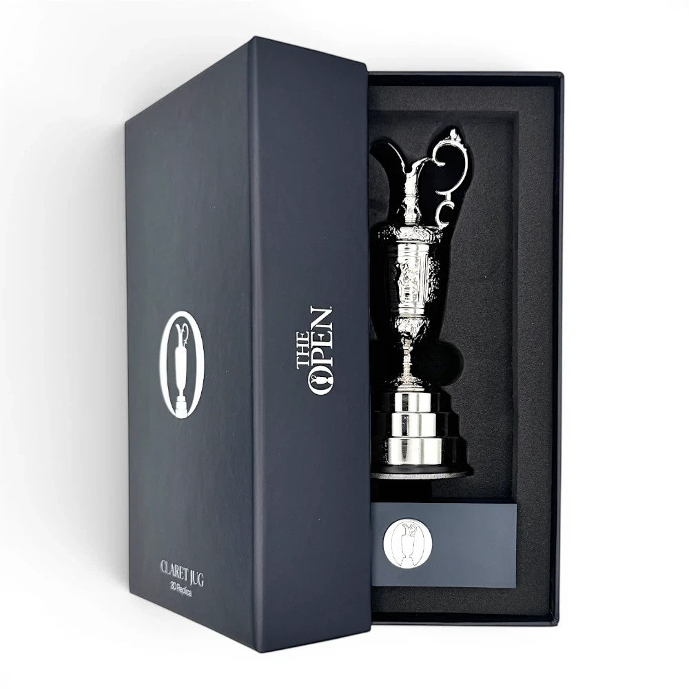 The Open Claret Jug Trophäe 150 mm in silberner Optik auf Acrylsockel in einer eleganten Geschenkbox