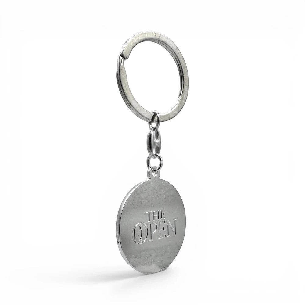 The Open Trophy Schlüsselanhänger aus silberfarbenem Metall mit eingraviertem Logo
