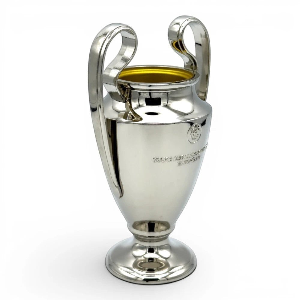UEFA Champions League Pokal-Nachbildung aus Zamak, 150 mm, silberfarben, mit Henkeln und Gravur