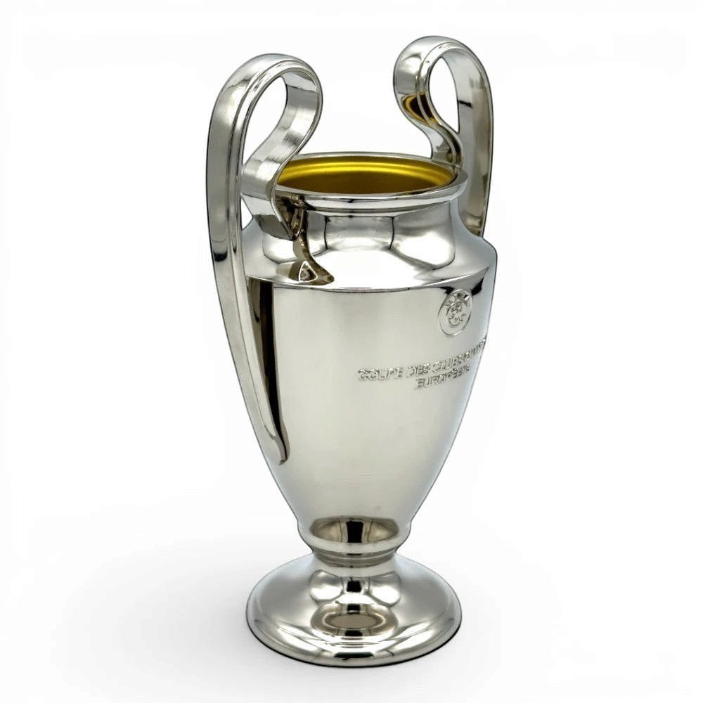 UEFA Champions League Pokal-Nachbildung aus Zamak, 150 mm, silberfarben, mit Henkeln und Gravur