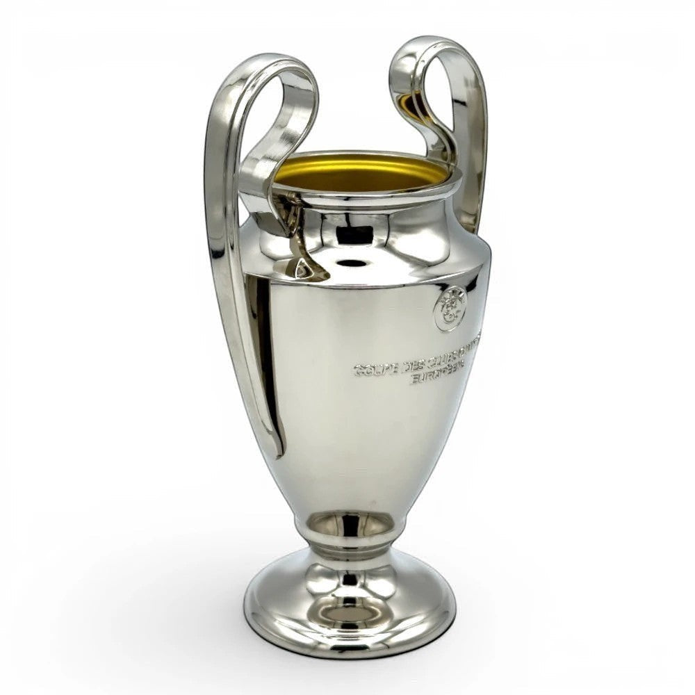 UEFA Champions League Pokal-Nachbildung aus Zamak, 150 mm, silberfarben, mit Henkeln und Gravur