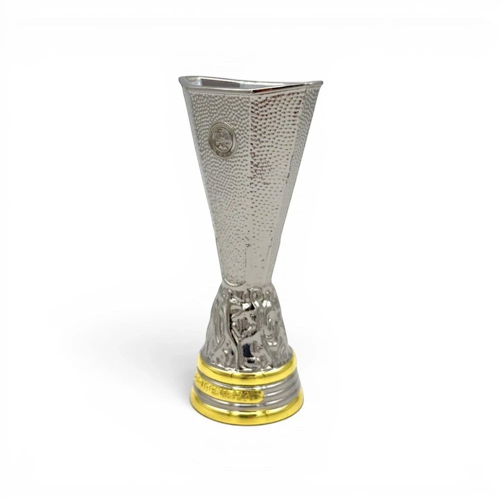 UEFA Europa League Trophäe Replik aus Zamak in Silber und Gold, 100 mm groß für Fußballfans.