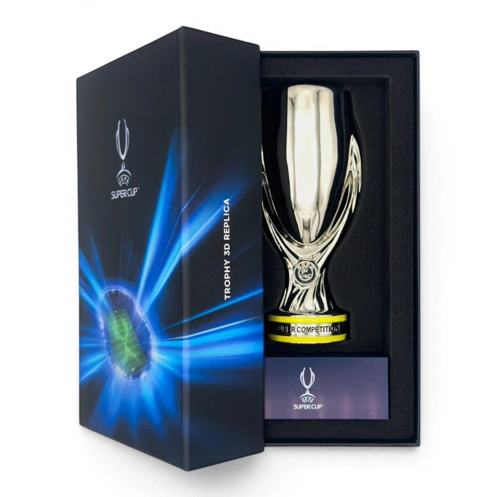 UEFA Super Cup Trophäen-Nachbildung aus Zamak auf Acrylsockel in offizieller Geschenkbox